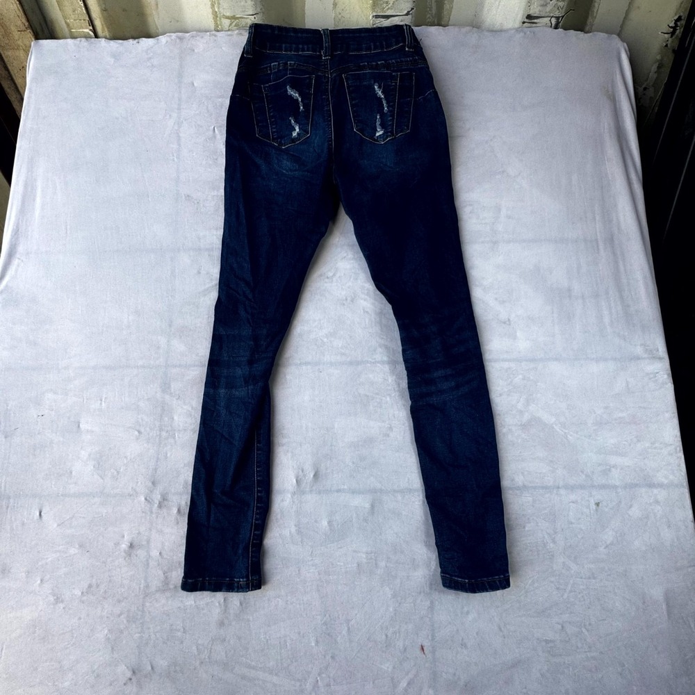 Wax Jeans Butt I Love You Skinny Leg Women 3/26 Blue Denim Distressed Whiskering